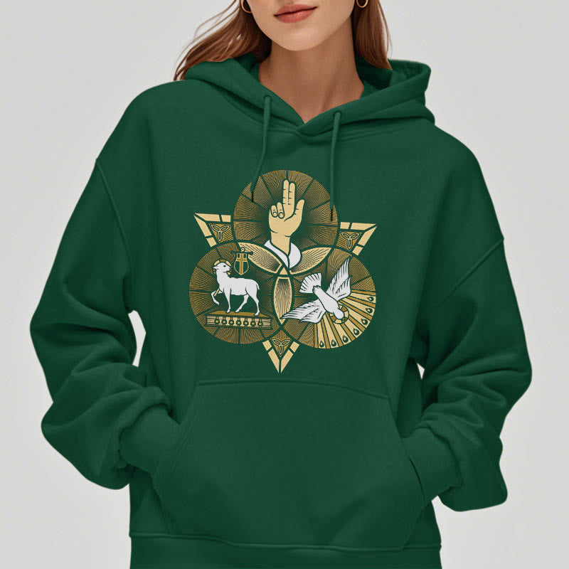 Christianartworkshop Modern Style St. Benedict Lamb Of God Dove Fleece Lined Polyester Hoodie - image 22