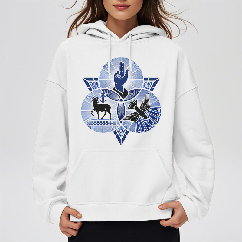 Christianartworkshop Modern Style St. Benedict Lamb Of God Dove Fleece Lined Polyester Hoodie - image 7
