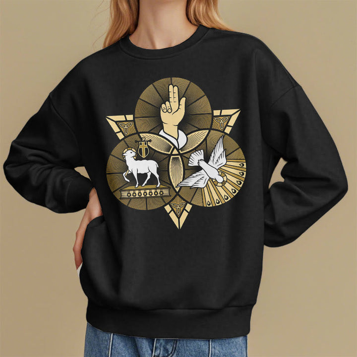 Modern Style St. Benedict Lamb Of God Dove Fleece Lined Polyester Sweatshirt - image 2