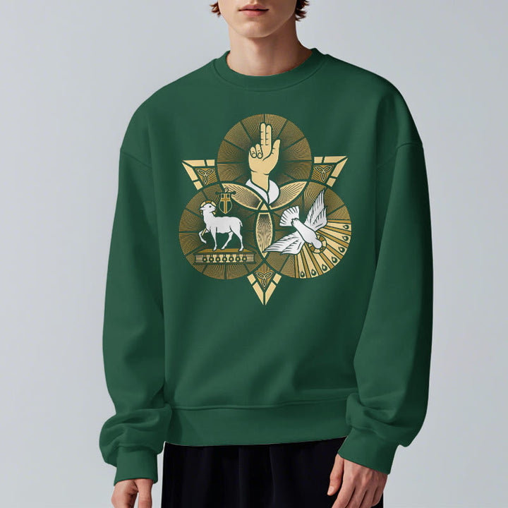 Christianartworkshop Modern Style St. Benedict Lamb Of God Dove Fleece Lined Polyester Sweatshirt - image 23