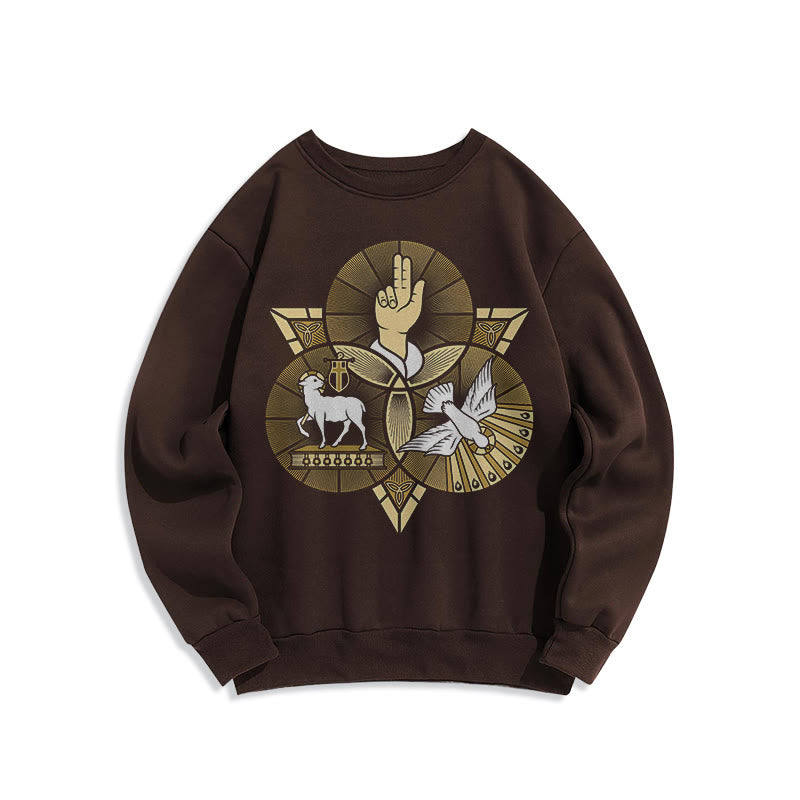 Modern Style St. Benedict Lamb Of God Dove Fleece Lined Polyester Sweatshirt - Brown - 2XL - image 15