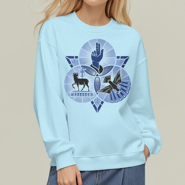 Modern Style St. Benedict Lamb Of God Dove Fleece Lined Polyester Sweatshirt - image 27