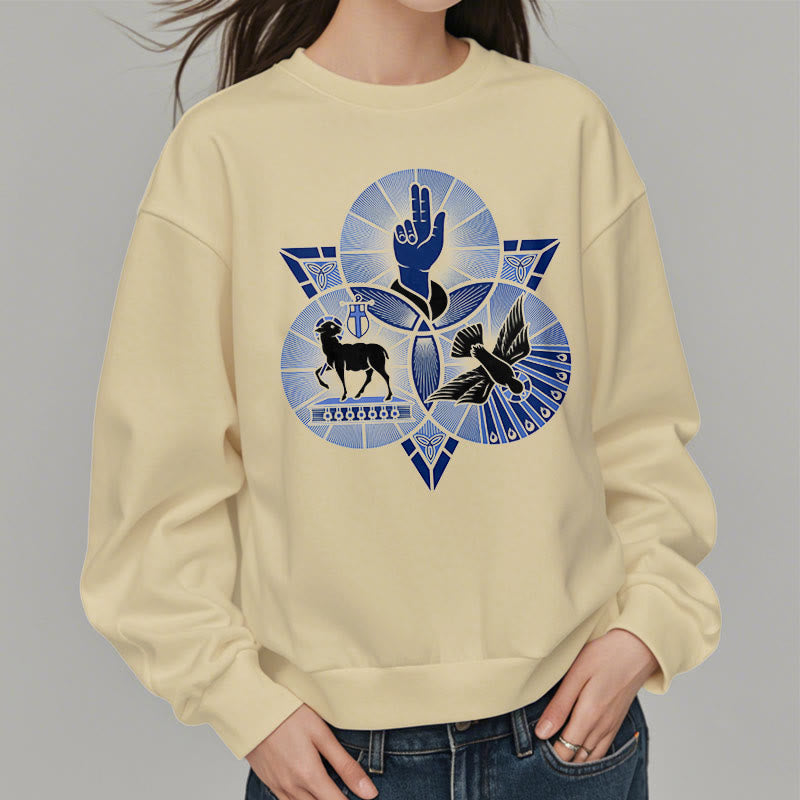 Christianartworkshop Modern Style St. Benedict Lamb Of God Dove Fleece Lined Polyester Sweatshirt - image 12