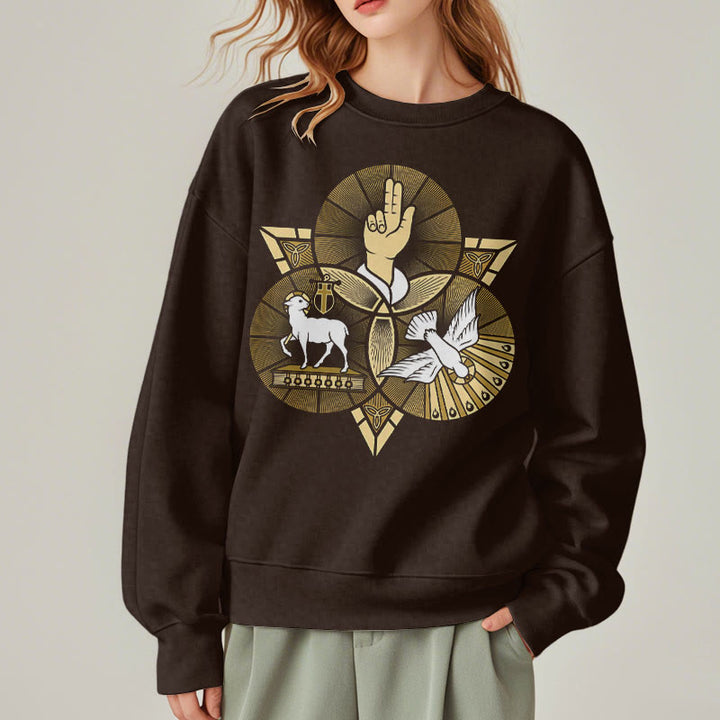 Modern Style St. Benedict Lamb Of God Dove Fleece Lined Polyester Sweatshirt - image 17
