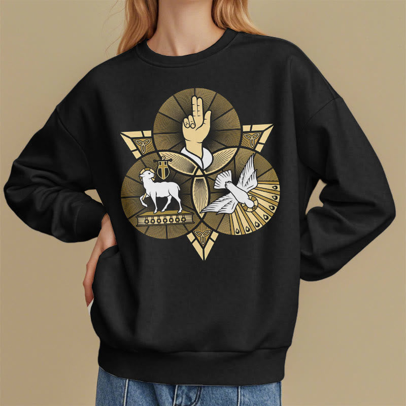 Modern Style St. Benedict Lamb Of God Dove Fleece Lined Polyester Sweatshirt - image 2