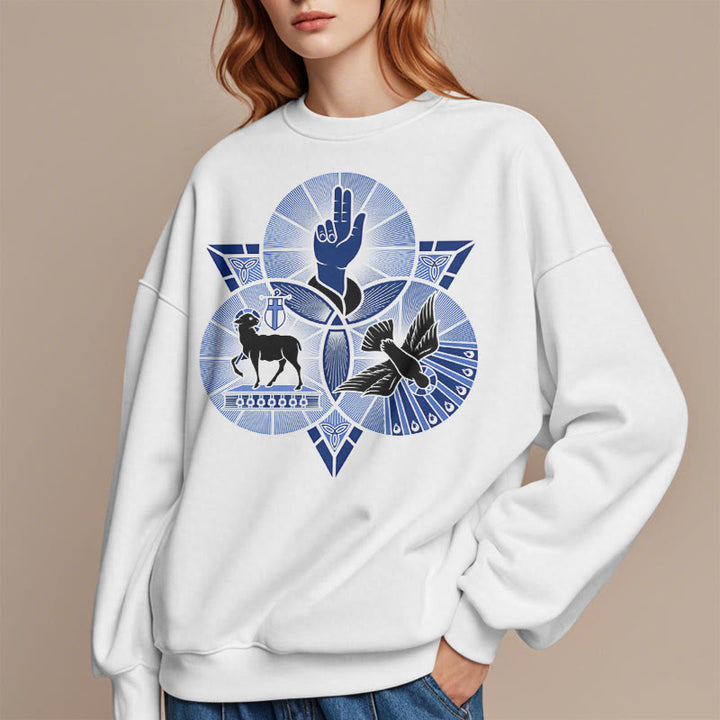 Modern Style St. Benedict Lamb Of God Dove Fleece Lined Polyester Sweatshirt - image 8