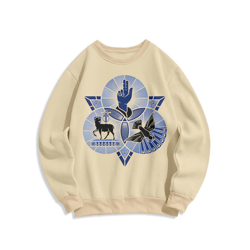 Modern Style St. Benedict Lamb Of God Dove Fleece Lined Polyester Sweatshirt - Beige - 2XL - image 10