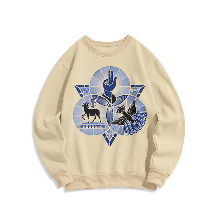 Modern Style St. Benedict Lamb Of God Dove Fleece Lined Polyester Sweatshirt - Beige - 2XL - image 10