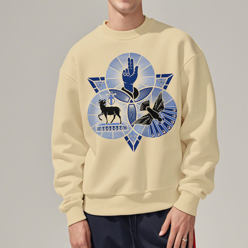 Modern Style St. Benedict Lamb Of God Dove Fleece Lined Polyester Sweatshirt - image 13