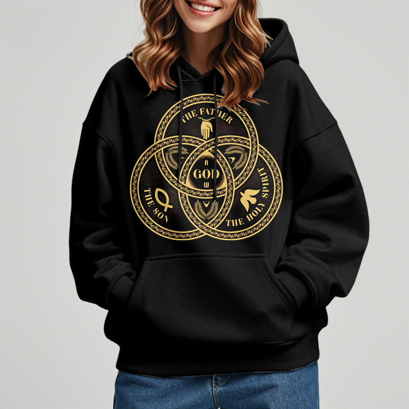 Christianartworkshop Classic Style Sacred Trinity Unity Fleece Lined Polyester Hoodie - image 1