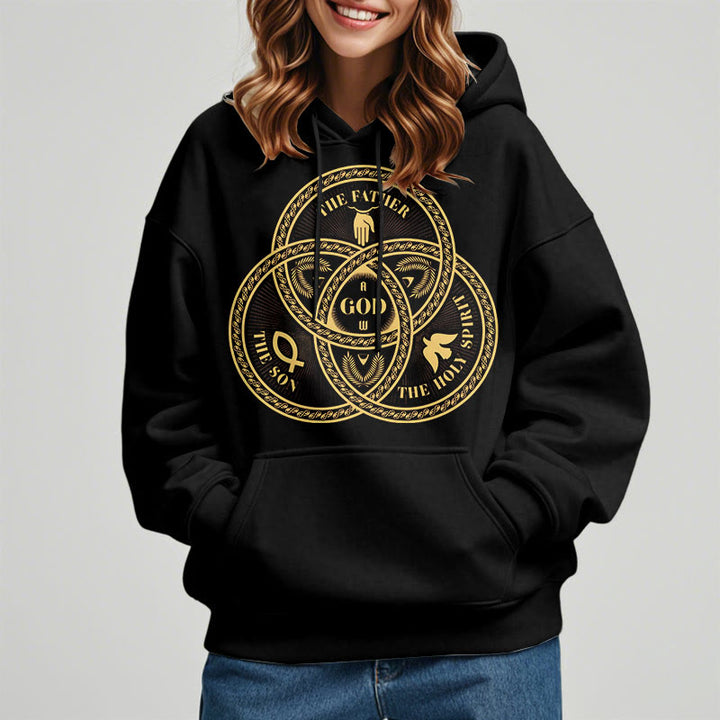 Christianartworkshop Classic Style Sacred Trinity Unity Fleece Lined Polyester Hoodie - image 1