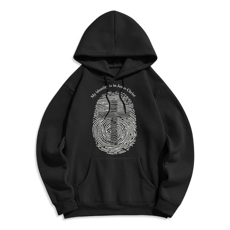 Classic Style My Identity Is In Jesus Christ Cross Fleece Lined Polyester Hoodie - Black - 2XL - image 5