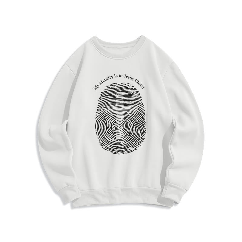 Classic Style My Identity Is In Jesus Christ Cross Fleece Lined Polyester Sweatshirt - White - 2XL - image 0