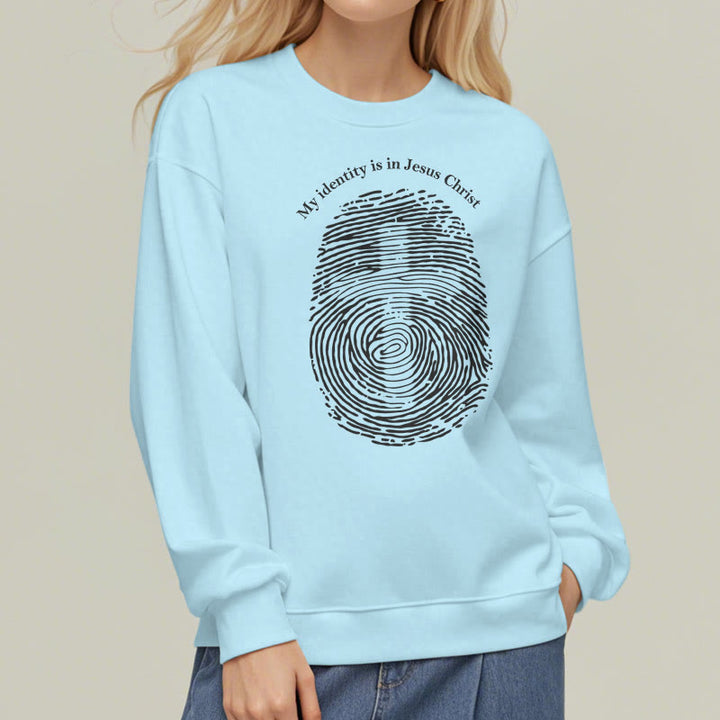 Classic Style My Identity Is In Jesus Christ Cross Fleece Lined Polyester Sweatshirt