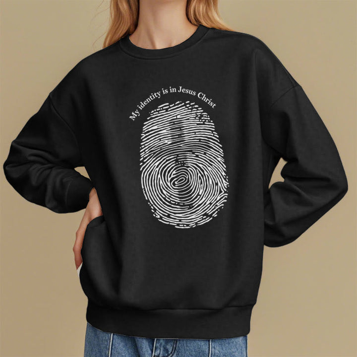 Classic Style My Identity Is In Jesus Christ Cross Fleece Lined Polyester Sweatshirt
