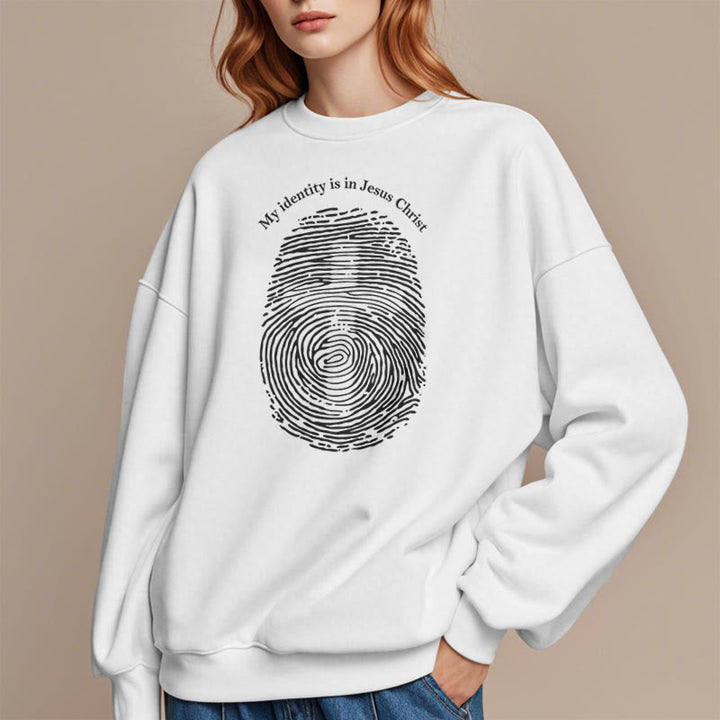 Classic Style My Identity Is In Jesus Christ Cross Fleece Lined Polyester Sweatshirt