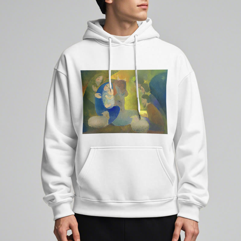 Christianartworkshop Classic Colored Style Nativity Scene Holy Night Fleece Lined Polyester Hoodie - image 1