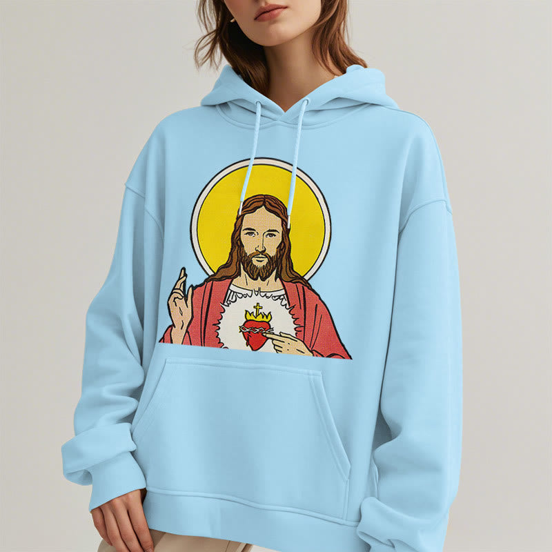 Classic Colored Style Sacred Heart Of Jesus Fleece Lined Polyester Hoodie