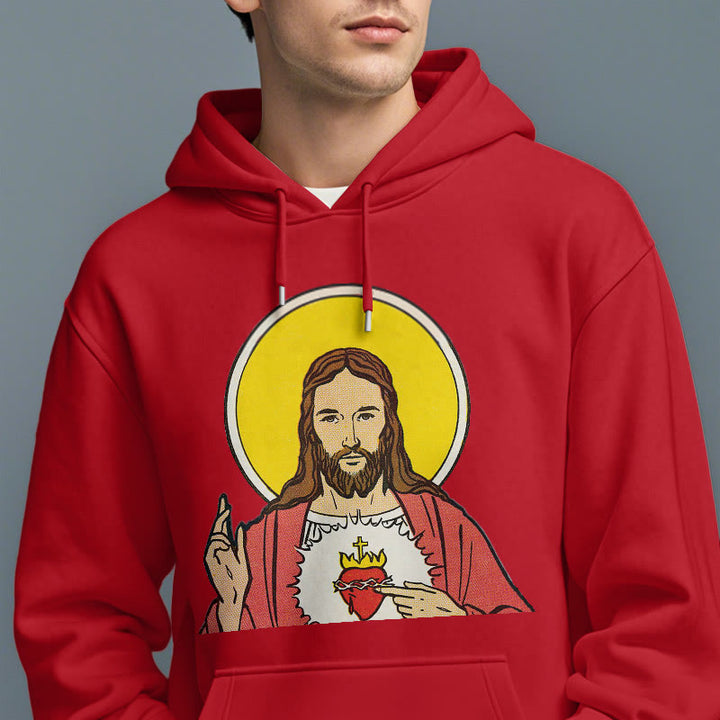 Classic Colored Style Sacred Heart Of Jesus Fleece Lined Polyester Hoodie
