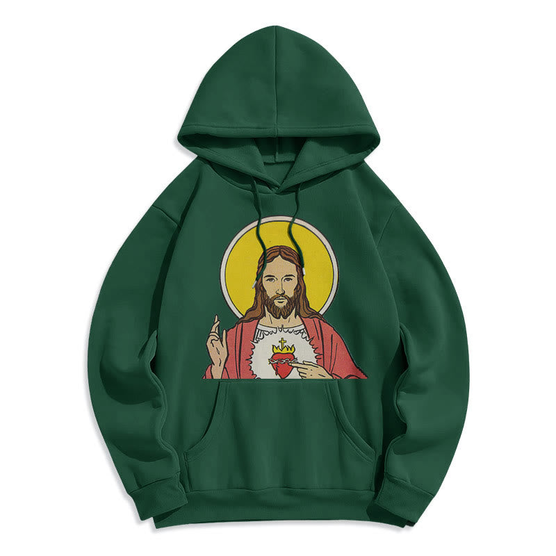 Classic Colored Style Sacred Heart Of Jesus Fleece Lined Polyester Hoodie