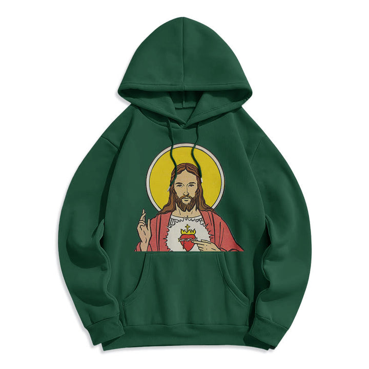 Classic Colored Style Sacred Heart Of Jesus Fleece Lined Polyester Hoodie