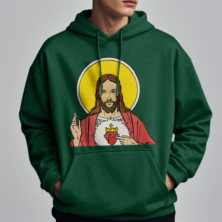 Classic Colored Style Sacred Heart Of Jesus Fleece Lined Polyester Hoodie