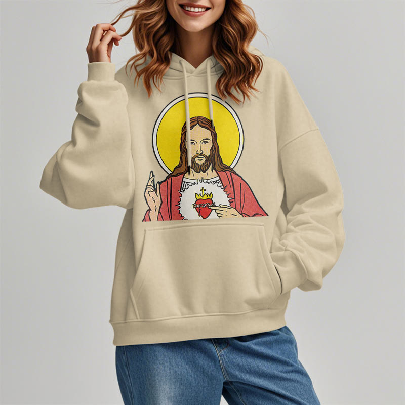 Classic Colored Style Sacred Heart Of Jesus Fleece Lined Polyester Hoodie
