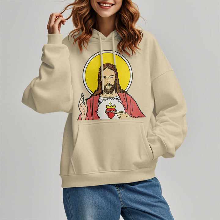 Classic Colored Style Sacred Heart Of Jesus Fleece Lined Polyester Hoodie