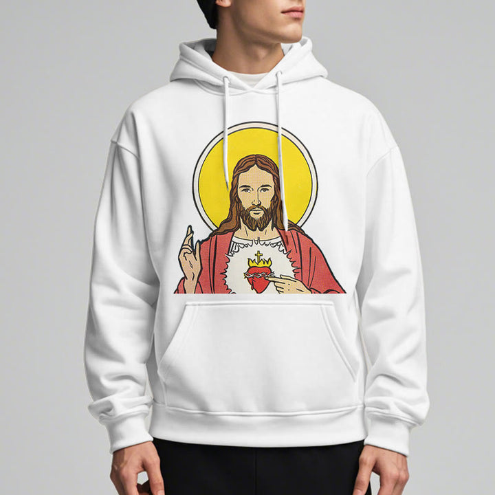 Classic Colored Style Sacred Heart Of Jesus Fleece Lined Polyester Hoodie
