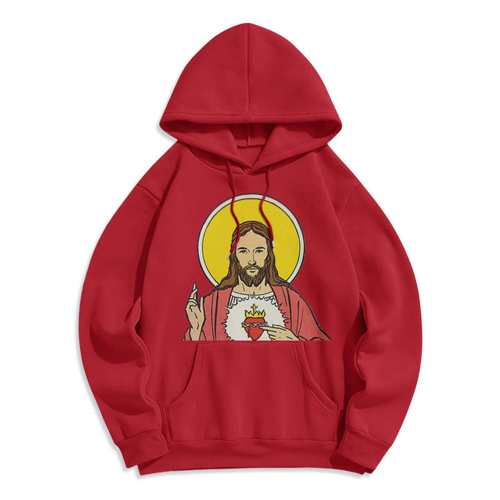 Classic Colored Style Sacred Heart Of Jesus Fleece Lined Polyester Hoodie