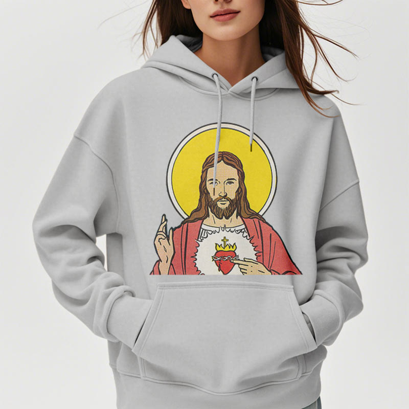 Classic Colored Style Sacred Heart Of Jesus Fleece Lined Polyester Hoodie