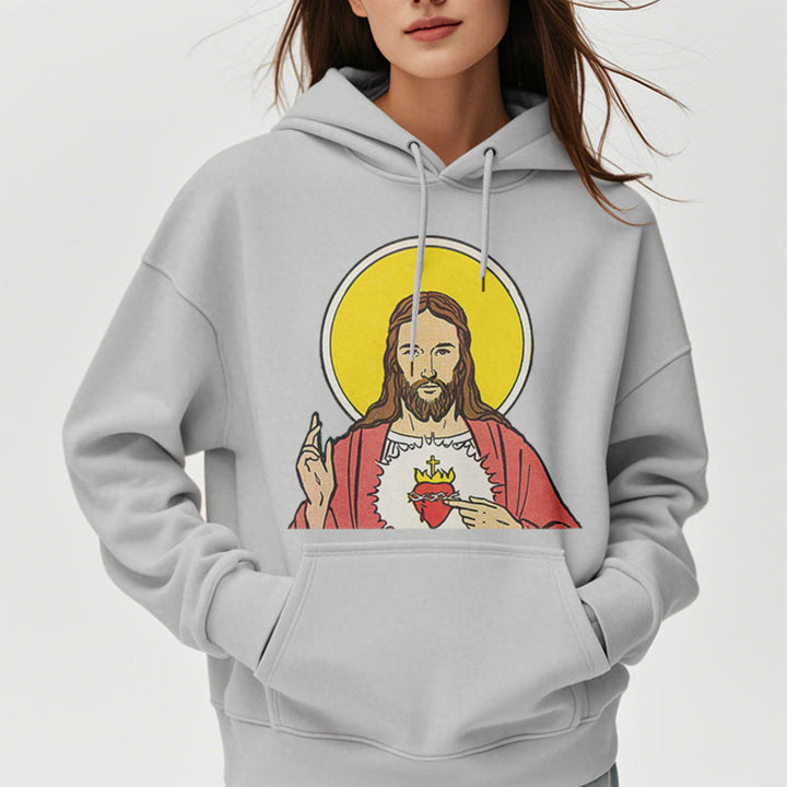 Classic Colored Style Sacred Heart Of Jesus Fleece Lined Polyester Hoodie
