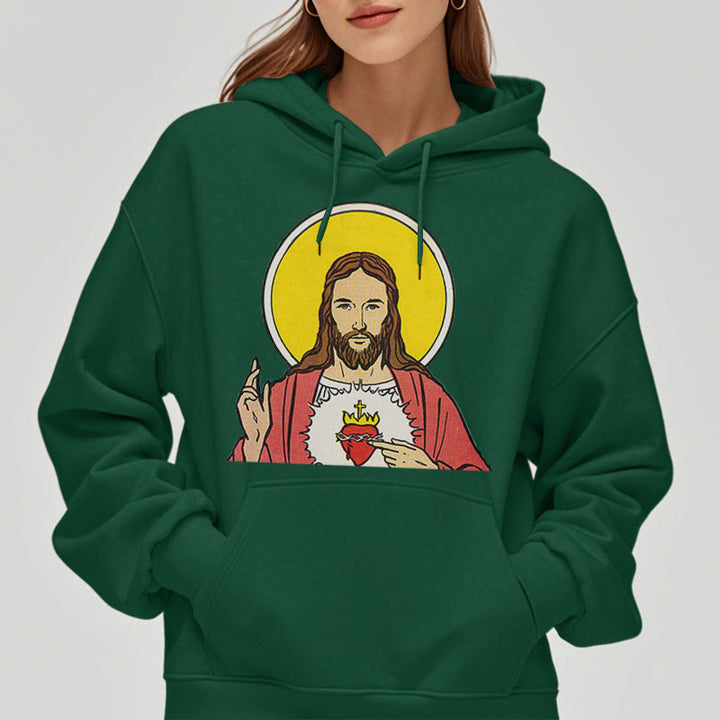 Classic Colored Style Sacred Heart Of Jesus Fleece Lined Polyester Hoodie