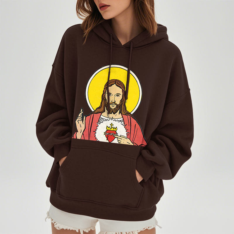 Classic Colored Style Sacred Heart Of Jesus Fleece Lined Polyester Hoodie
