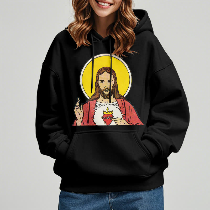 Classic Colored Style Sacred Heart Of Jesus Fleece Lined Polyester Hoodie