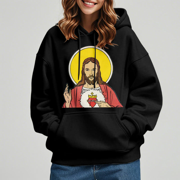 Classic Colored Style Sacred Heart Of Jesus Fleece Lined Polyester Hoodie