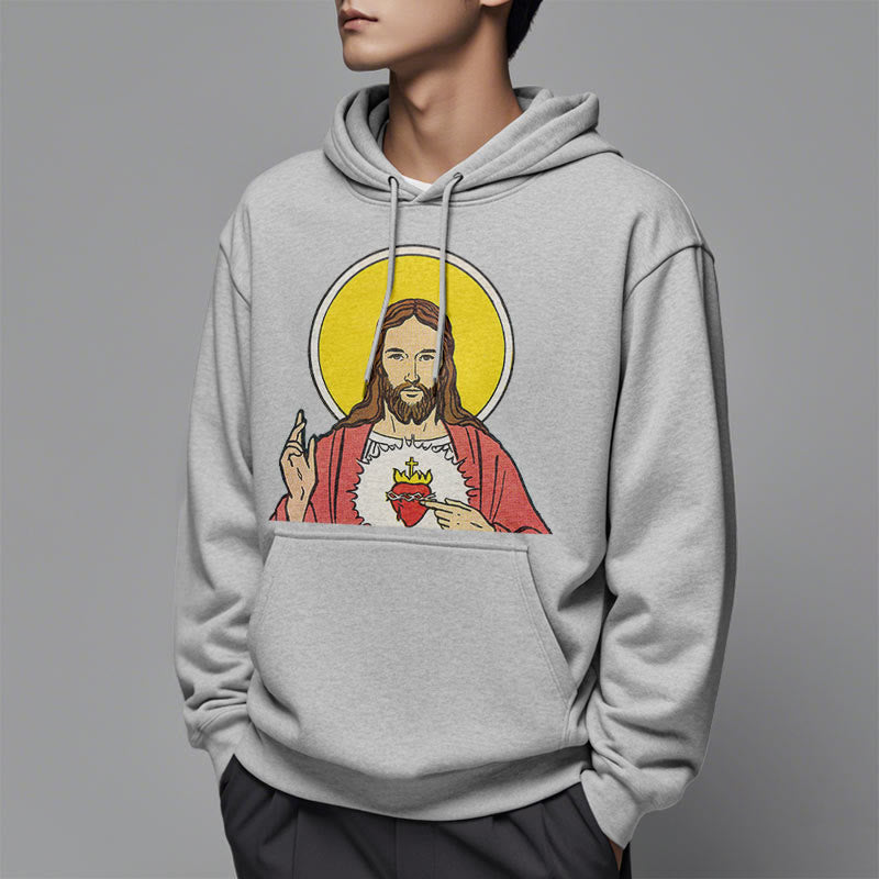 Classic Colored Style Sacred Heart Of Jesus Fleece Lined Polyester Hoodie