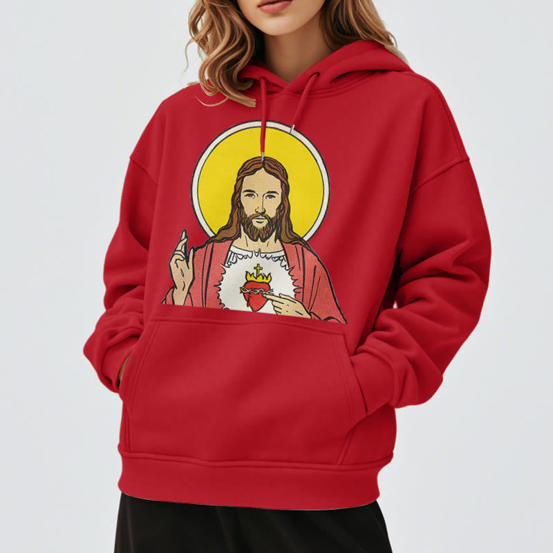 Classic Colored Style Sacred Heart Of Jesus Fleece Lined Polyester Hoodie