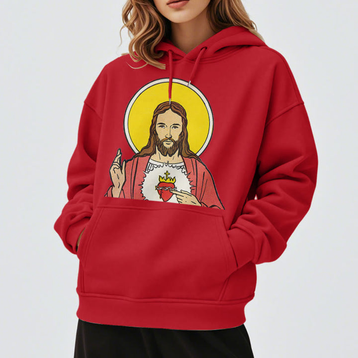 Classic Colored Style Sacred Heart Of Jesus Fleece Lined Polyester Hoodie