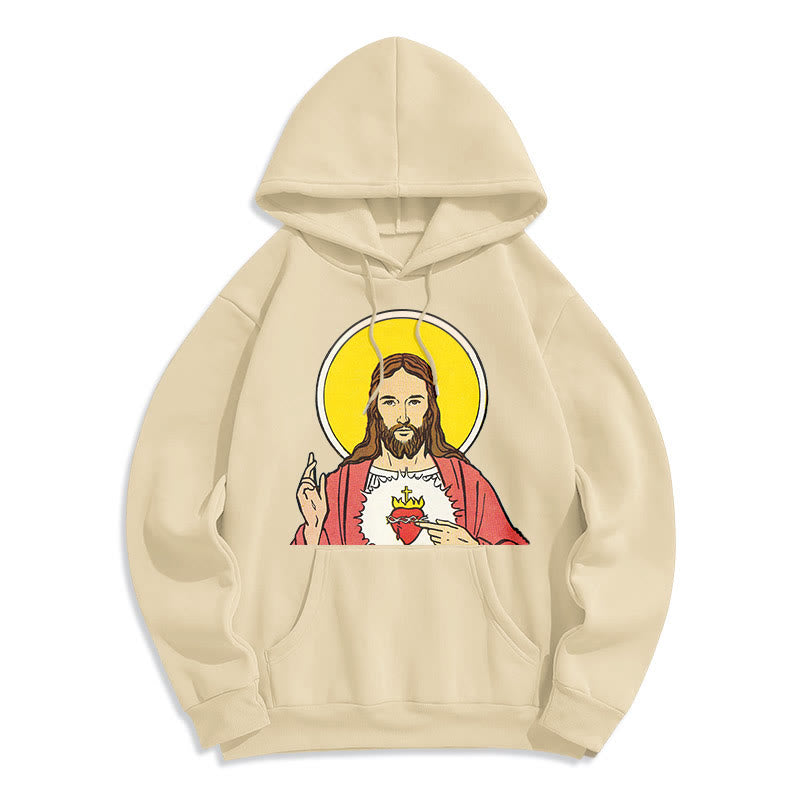 Classic Colored Style Sacred Heart Of Jesus Fleece Lined Polyester Hoodie