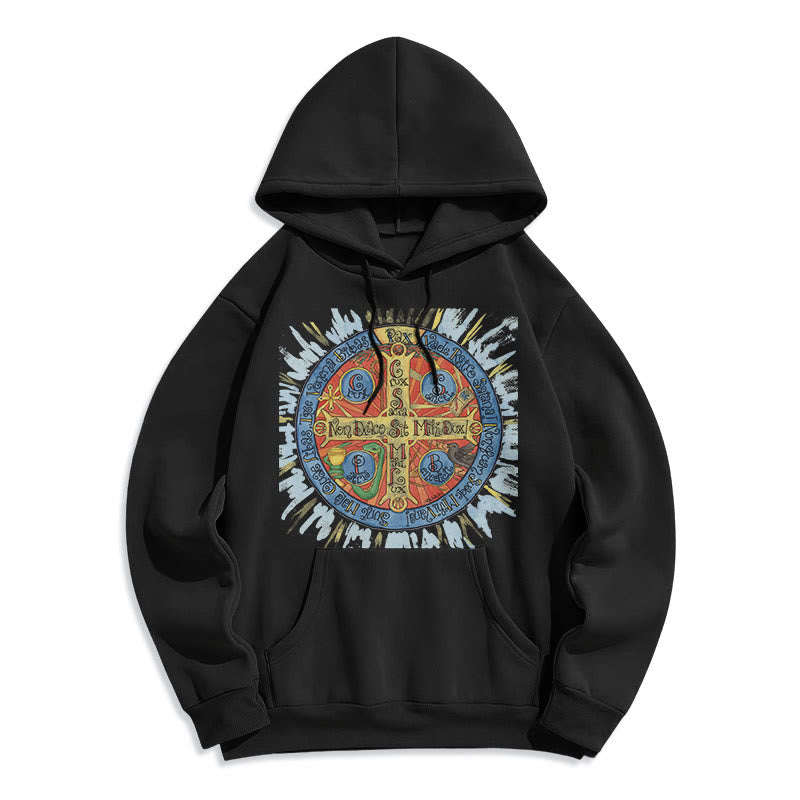 Classic Colored Style Pax Benedictine Cross Fleece Lined Polyester Hoodie - Black - 2XL - image 0