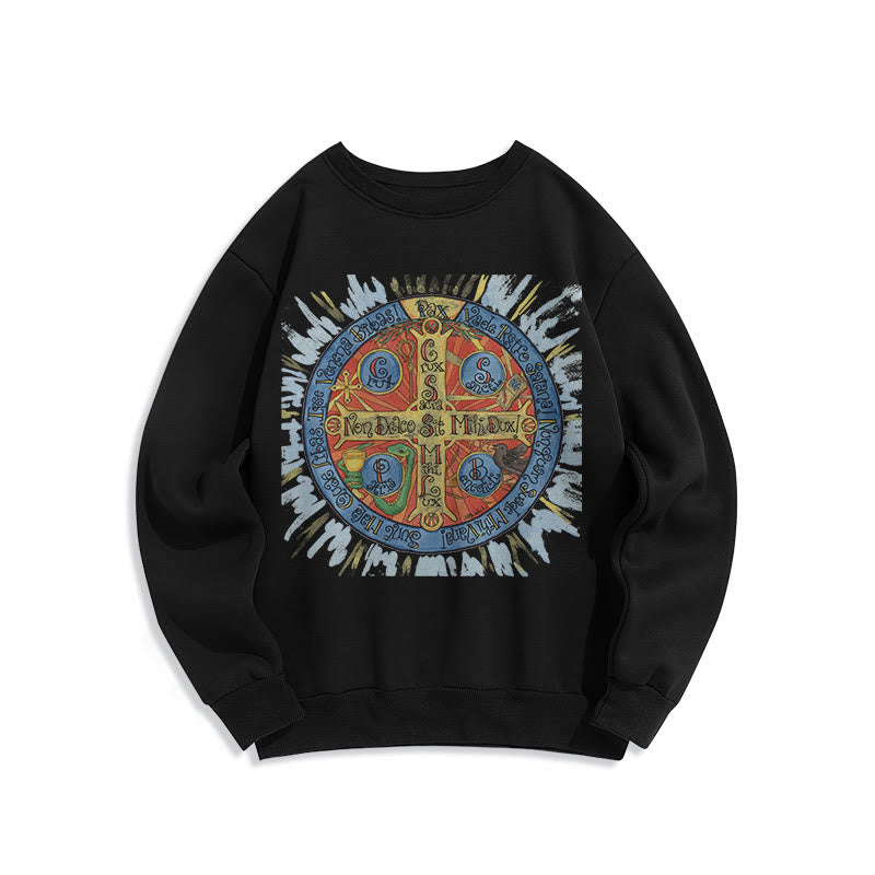Classic Colored Style Pax Benedictine Cross Fleece Lined Polyester Sweatshirt - Black - 2XL - image 0