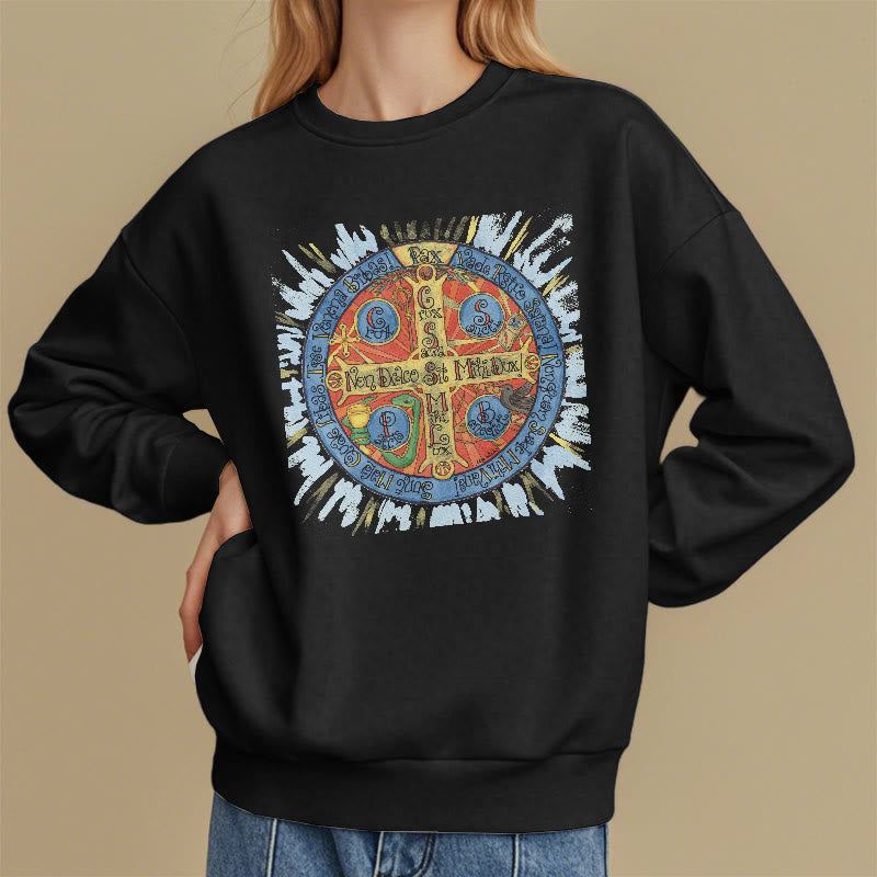 Classic Colored Style Pax Benedictine Cross Fleece Lined Polyester Sweatshirt - image 1