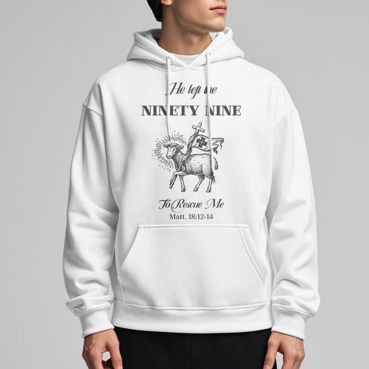 Christianartworkshop Quotation Style He Left the Ninety-Nine Fleece Lined Polyester Hoodie - image 2