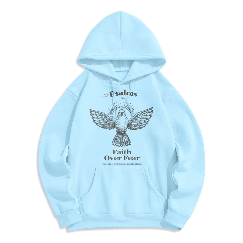 Classic Quotation Style Faith Over Fear Fleece Lined Polyester Hoodie - Blue - 2XL - image 0