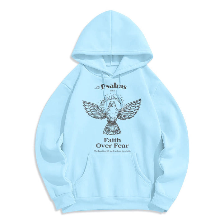 Classic Quotation Style Faith Over Fear Fleece Lined Polyester Hoodie - Blue - 2XL - image 0