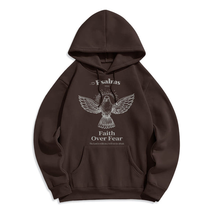 Classic Quotation Style Faith Over Fear Fleece Lined Polyester Hoodie - Brown - 2XL - image 20