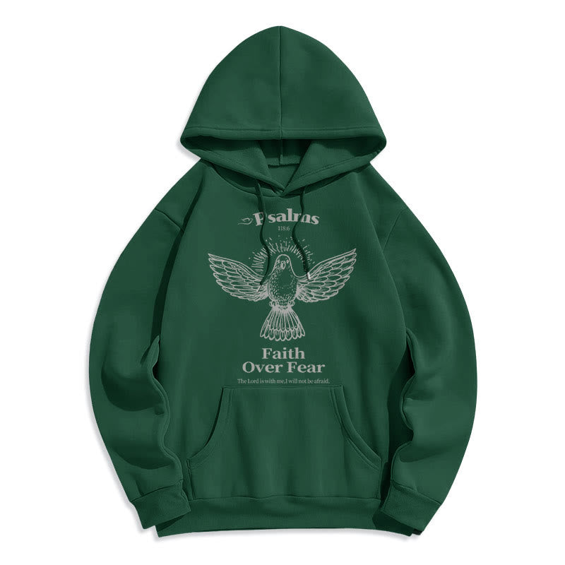 Classic Quotation Style Faith Over Fear Fleece Lined Polyester Hoodie - Green - 2XL - image 25