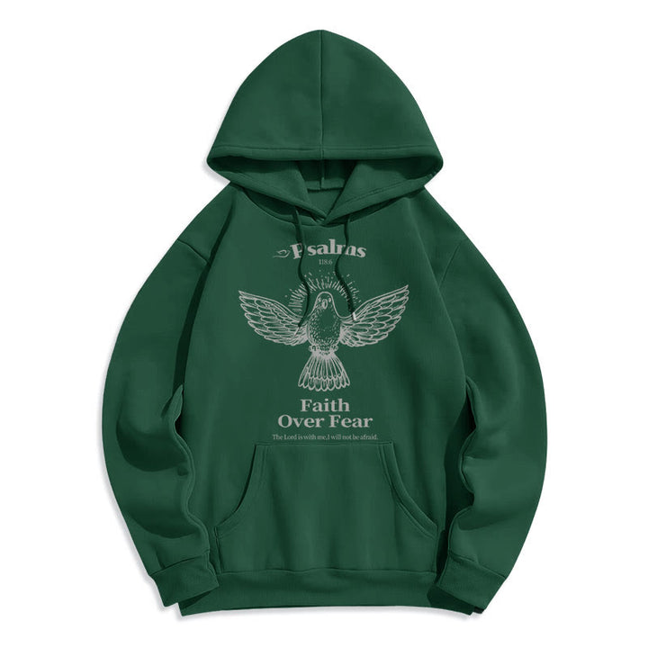 Classic Quotation Style Faith Over Fear Fleece Lined Polyester Hoodie - Green - 2XL - image 25