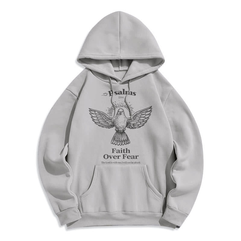 Classic Quotation Style Faith Over Fear Fleece Lined Polyester Hoodie - Grey - 2XL - image 30